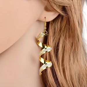 Long Spiral Gold with Silver Glitter Drop Style Earrings